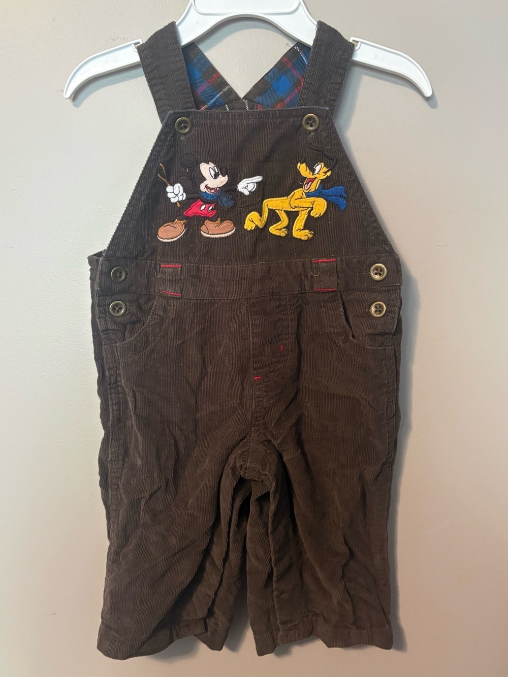 Mickey Mouse & Pluto Brown Corduroy Kids Overalls